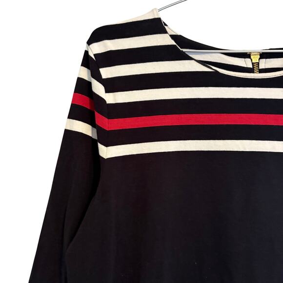 Talbots Black with White & Red Striped Cotton Tunic Style Top L - Picture 3 of 6